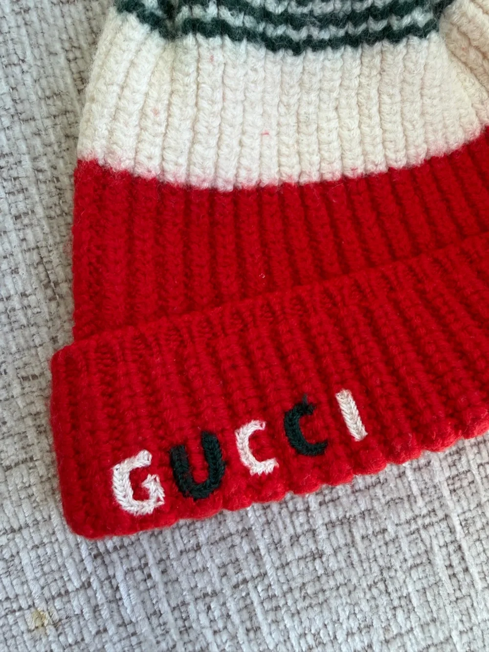 Gucci Kids Red, White & Green Knit Pom Beanie